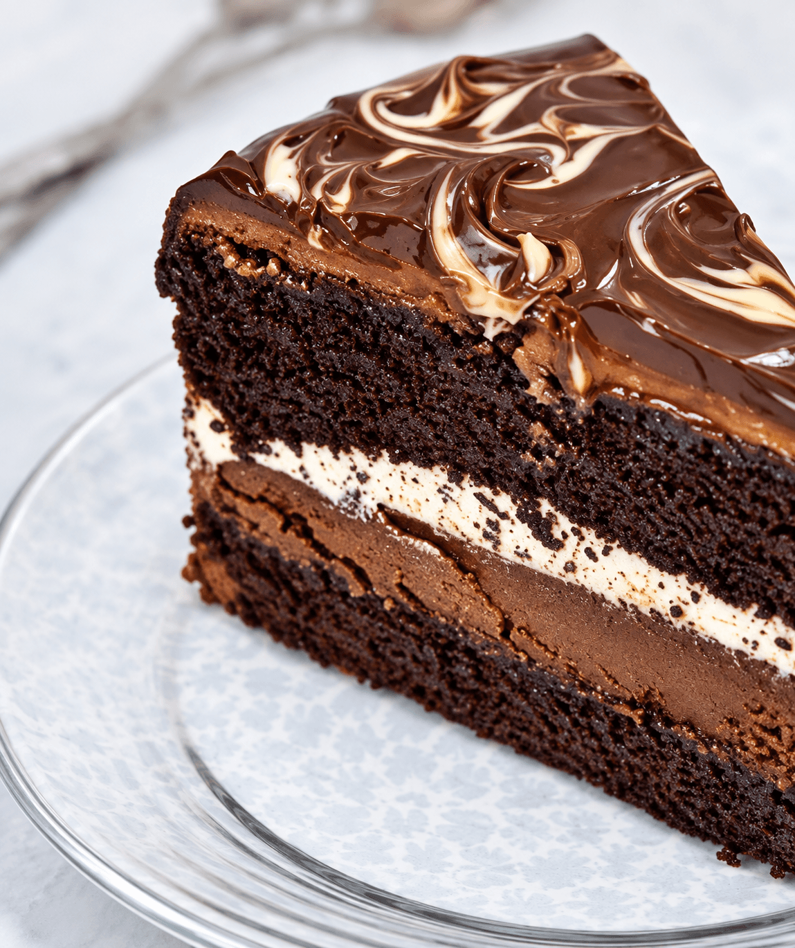 Slice of chocolate layer cake